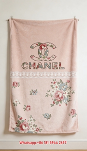 Chanel Vintage Pink Floral Flannel Throw Blanket IMG_7314